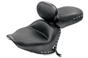 Yamaha V-Star 1300 Two-Piece Motorcycle Seat - Mustang Motorcycle - 2PC Seat with Driver Backrest Studs - Black - `07-`17
